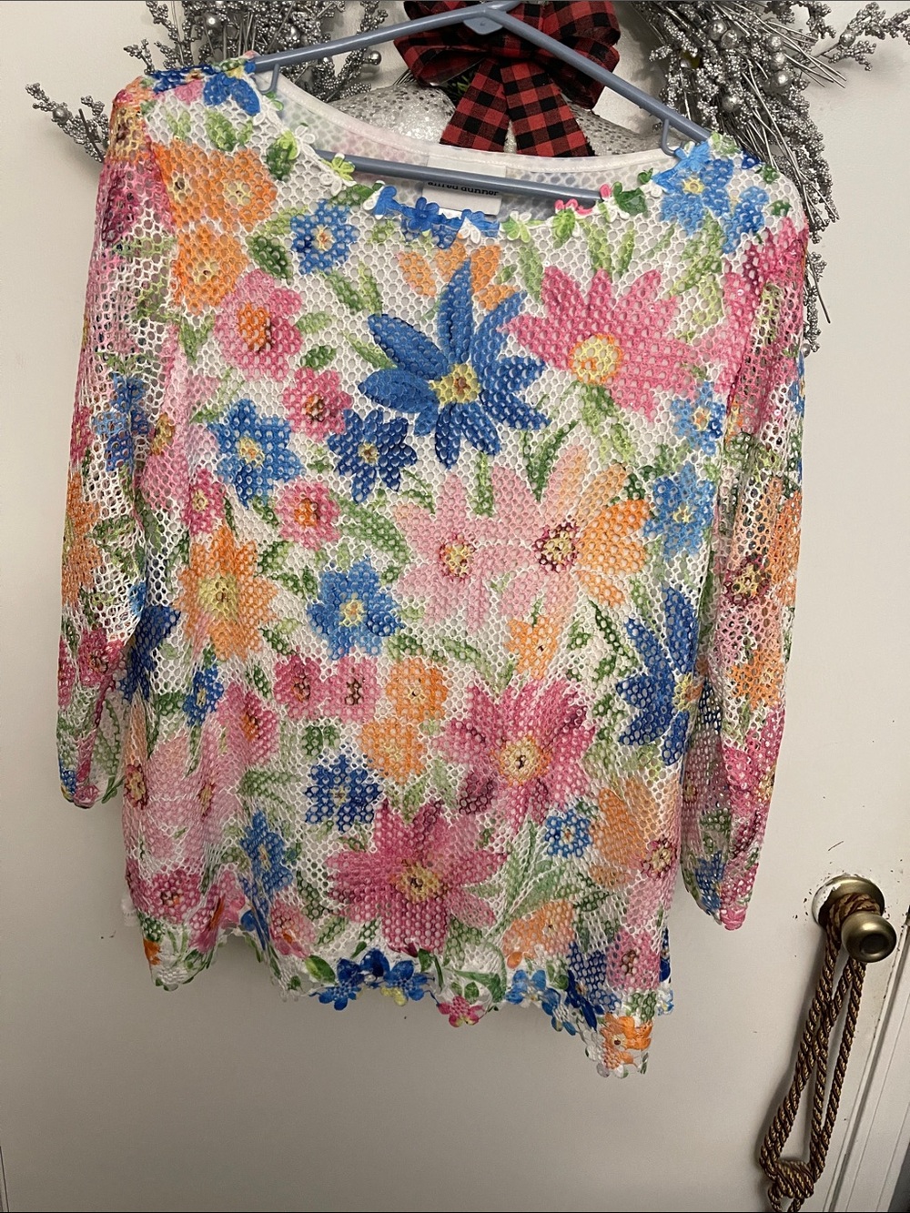 Alfred Dunner Floral Mesh Tunic in Pink, Blue, Orange, Green